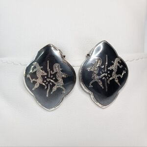 Sterling Siam Clip On Vintage Earrings